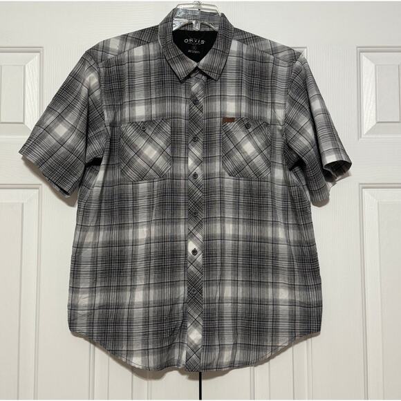 Men's Orvis Gray Plaid Button-Up Short Sleeve Shirt, Size XL - Picture 1 of 6